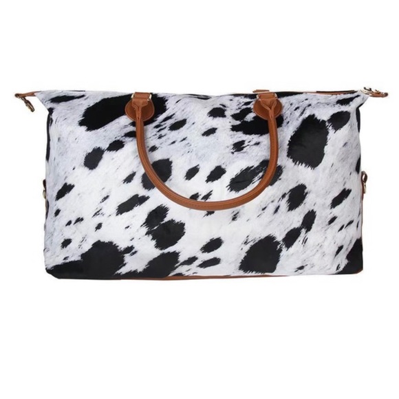 Cow Hide Print Weekender Faux Leather Travel Bag - Picture 4 of 7